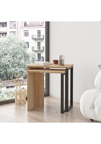 Resim Robin Home Lidya 2'li Zigon Sehpa Yan Sehpa Metal Ayaklı Sepet 