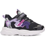 Resim Günlük Unisex Çocuk Sneaker Lastik Bağcıklı Cırtlı Hafif Nefes Alabilen Spor Ayakkabı 080 Siyah - Lila - 6 