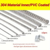 Resim 16.4ft/32.8ft 304 Paslanmaz Çelik Tel Halat PVC Kaplamalı Esnek Şeffaf Kablo - Yüksek Kalite ve Pas Dirençli, 1-6mm Çapında, 7x7/7x19 İplikler, Aydınlatma, Perde ve Asma Halatları için 5 Sıkıştırma Halkası Dahil, Kabloların Düzenlenmesi | Şık Görünüm | Pas Dirençli Kablo 
