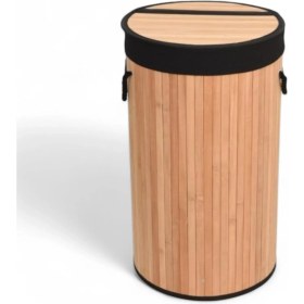 Resim Metra Shop El Yapımı Hasır Katlanır Çamaşır Sepeti Yuvarlak 55 Litre (35CM*35CM*61CM), Doğal Malzemeden Üretilmiş Çamaşırlık (Natural) 
