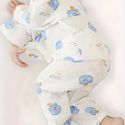 Resim Gençlerin Yaz Nefes Alabilen Çift Katmanlı Pamuk Pijama Takımı - Hafif 3/4 Kollu ve Bacaklı Sevimli Mavi Ayı ve Güneş Desenleri, Gençler için Yumuşak Yuvarlak Yaka Rahat Uyku Giyimi, Gençler için Canlı Tasarım, Rahat Geniş Giyim 