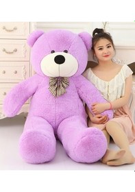 Resim Sole 130 Cm Papyonlu Sevimli Peluş Ayı - Sevgiliye Özel Hediye Lila 