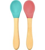 Resim Oioi Bambu Saplı Silikon Mama Kaşığı 2li Yeşil Bordo 