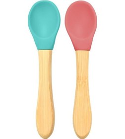 Resim Oioi Bambu Saplı Silikon Mama Kaşığı 2li Yeşil Bordo 
