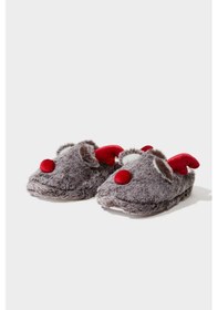 Resim Defacto Kadın Yılbaşı Temalı Düz Taban Panduf F1528ax25wngr2 Gri-gr2 