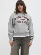 Resim Kadin Gögüs Baskili Relaxed Fit Sweatshirt - Merle - 12260608 Light Grey Melange 