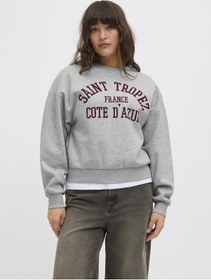 Resim Kadin Gögüs Baskili Relaxed Fit Sweatshirt - Merle - 12260608 Light Grey Melange 