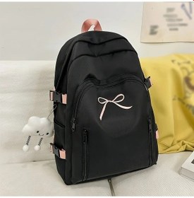 Resim Honeybeeshop Siyah Renkli Şık Ve Çok Fonksiyonlu Büyük Kapasiteli Kemer Desenli Seyahat Sırt Çantası Siyah 