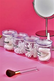 Resim FBZhome 4'lü Akrilik Mika Makyaj Pamuğu & Kulak Pamuğu & Diş Ipi & Pamukluk Saklama Kutusu 400 Ml 