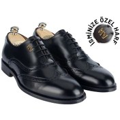 Resim İsme Özel Oxford Erkek Ayakkabı - %100 Hakiki Açma Deri - Gümüş Konseptli- Aa01012 - Siyah Siyah 