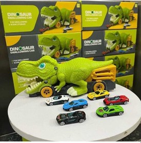 Resim İngilizce Renk Kutusu, 6 Arabalı Dinozor Yutma Arabası, Atalet Çekmeli Alaşımlı Malzeme Çok Renkli 