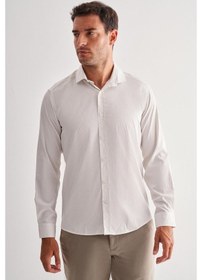 Resim İmza Beyaz Yarım İtalyan Yaka Uzun Kol Cepsiz Slim Fit Cls Gömlek 1004255174 Optik Beyaz 