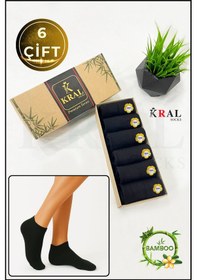 Resim Kadın Bambu Çorap 6 Çift Renkli Hediye Kutulu Patik Kadın Çorap Siyah 