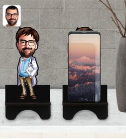 Resim Bk Gift Kişiye Özel Erkek Doktor Karikatürlü Ahşap Biblo Telefon Standı-8 