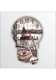 Resim Kız Kuleli Osmanlı Tuğralı Sarkaçlı Girl Tower Pendul Duvar Saati çok Renkli 