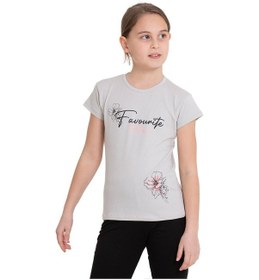 Resim Gri Favorite Baskılı Bisiklet Yaka 5-12 Yaş Tişört 2036-1 Gri 
