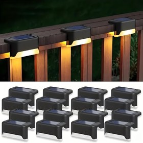 Resim 16 adet ticari aydınlatma sokak aydınlatması güneş enerjili dış mekan dek lambaları, bahçe yürüyüş ışıkları, çitler için dekoratif LED ışıklar, merdivenler, basamaklar, bahçeler, balkonlar ve patikalar 