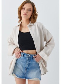 Resim Mixray 4621 Kadın Arkası Pileli Basic Gömlek Taş 