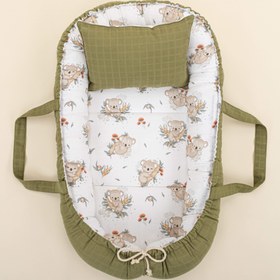 Resim Babynest ve Yastık- Çift Taraflı - Koyu Fıstık Yeşili Müslin - Koala 