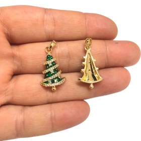 Resim Altın Kaplama Zirkon Taşlı Mineli Yeni Yıl Aparat - Çam Ağacı 