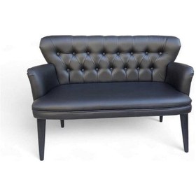 Resim 2'li Siyah Deri Ahşap Ayaklı Ofis Koltuğu Kafe Koltuğu Bekleme Koltuğu Çay Seti Koltuk 