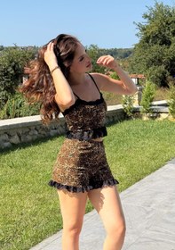 Resim Leopar Dantel Crop Şort Takım 