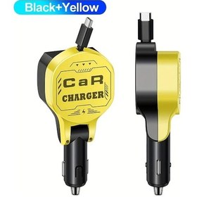 Resim Wangxi Siyah Sarı Lıncoxın 66w Hızlı Şarj Kablosu Usb Type-c Geri Çekilebilir Araç Şarj Cihazı 