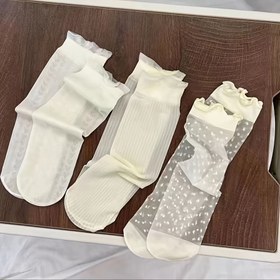 Resim 3 Çift Kız Çorabı, Ultra-İnce Yaz Nefes Alabilen, Dantel Çoraplar, Kızlar File, Prenses Peri Toplu Çoraplar 