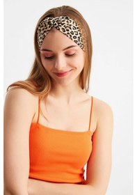 Resim Kadın Çapraz Bağlamalı Pamuklu Penye, Kaymaz, Yumuşak, Esnek, Saç Bandı Bandana - Tek Ebat / Leopar Leopar 