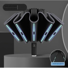 Resim Fochsia Kompakt Rüya Siyahı 3 Katlı Otomatik Ters Şemsiye - Uv Koruma Su Geçirmez Katlanır 