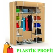Resim Beyazpazar Bez Dolap Plastik İskelet Yeni Gardırop Fermuarlı Bej 