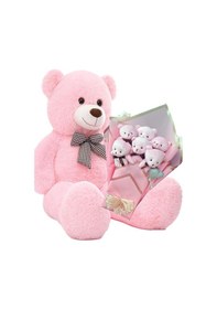 Resim Sevimli 90 Cm Peluş Ayı İle Pembe Konsept Romantik Peluş Ayıcık Buketi Pembe 