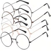 Resim 5 Çift Vintage Esinli Yuvarlak Gözlük - Gümüş, Siyah, Gül Altın ve Bronz Renkli Metal Çerçeveler, Şeffaf Lenslerle, Şık Bir Aksesuar veya Dekor İçin Mükemmel, Şık Bir Aksesuar | Yuvarlak Lens Tasarımı | Dekoratif Gözlükler 