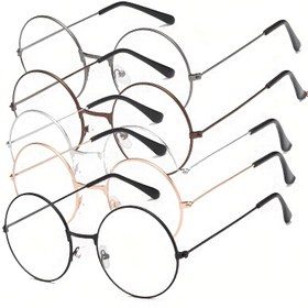 Resim 5 Çift Vintage Esinli Yuvarlak Gözlük - Gümüş, Siyah, Gül Altın ve Bronz Renkli Metal Çerçeveler, Şeffaf Lenslerle, Şık Bir Aksesuar veya Dekor İçin Mükemmel, Şık Bir Aksesuar | Yuvarlak Lens Tasarımı | Dekoratif Gözlükler 