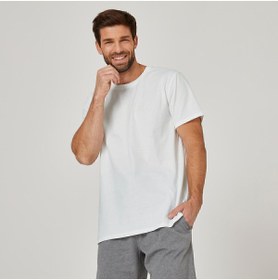 Resim Decathlon Domyos Erkek Beyaz Spor Tişörtü 100 - Regular - Fitness Hafif Antrenman 