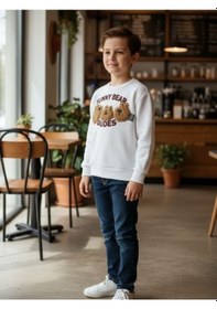 Resim Zekids Erkek Çocuk Peluş Ayıcık İşlemeli Sweatshirt-16393 Ekru 