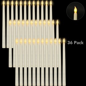 Resim 36 adet Alevsiz LED Konik Mumlar - 27.94cm Pil ile Çalışan Sıcak Beyaz Titrek Mumlar İç Mekan Dekoru için, Tatiller, Düğünler ve Ev Dekorasyonu için Mükemmel 
