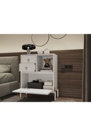 Resim nettrends.net the new trend of shopping Kalp Kulplu Modüler 2 Çekmeceli + Kapaklı ve Açık Bölmeli, Metal Ayaklı —Beyaz-PNR-KMD-1005 