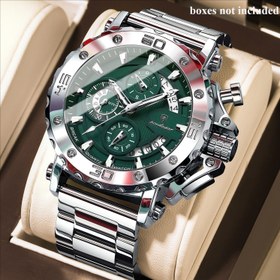 Resim POEDAGAGR Erkek ve Kadın Paslanmaz Çelik Kronograf Saat - Quartz Mekanizma, 3ATM Yüksek Kalite, Işıltılı Yeşil Kadran, Tarih Göstergeli, Oval Kasa İş ve Günlük Kullanım İçin 