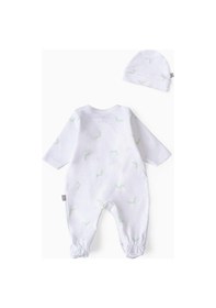 Resim Boumini Bebek Patikli Tulum Şapka Set Beyaz Desenli Yeşil Tik Yeşil 