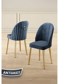 Resim Canisa Edaf Serisi 80x132 Açılabilir Siyah Mermer Desen Mutfak Masa Takımı 6 Antrasit Sandalye Gold Detay Masa Siyah Mermer Sandalye Antrasit Gold Ayak 