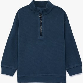 Resim Erkek Bebek Pamuklu Uzun Kollu Dik Yaka Yarım Fermuarlı Sweatshirt 