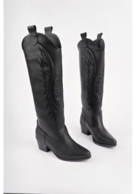 Resim Muggo Rodeo Dikiş Detaylı Kalın Topuklu Kovboy Kadın Çizme siyah 