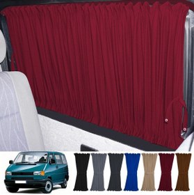 Resim Oto Pandami Volkswagen T4 - Transporter / Caravelle Uzun Şase 1990-2003 Uyumlu Bordo Raylı Oto Perde Takımı 