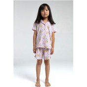 Resim Toontoy Kız Çocuk Komple Baskılı Düğmeli Şortlu Pijama Takım Pembe 