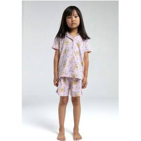 Resim Toontoy Kız Çocuk Komple Baskılı Düğmeli Şortlu Pijama Takım Pembe 