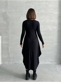 Resim ladyzey kadın siyah bisiklet yaka uzun kollu şalvar elbise 