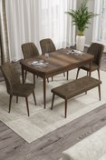 Resim Canisa Concept Rio Serisi Bench'li Barok Ahşap Desenli Mdf Mutfak Masası 4 Siyah Sandalye Takımı 