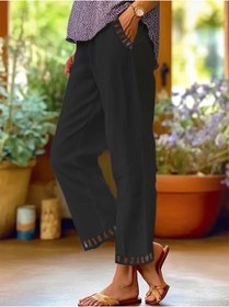 Resim Genel Markalar Gökyüzü Moda Kadın Beli Lastikli Bağcıklı Cep Ve Pantolon Ucu Güpür Detaylı Pantolon 