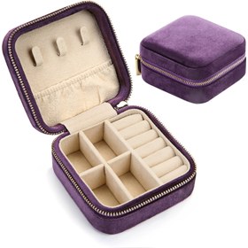 Resim 1pc Mor Kadife Seyahat Mücevher Kutusu Organizer - Taşınabilir Mini Depolama Kutusu Flanelli Döşeme, Kolye Askısı, Küpe Deposu ve Yüzükler ve Küpeler için Hareketli Bölümler ile - Kompakt Gösterim ve Koruyucu Mücevher Kutusu 